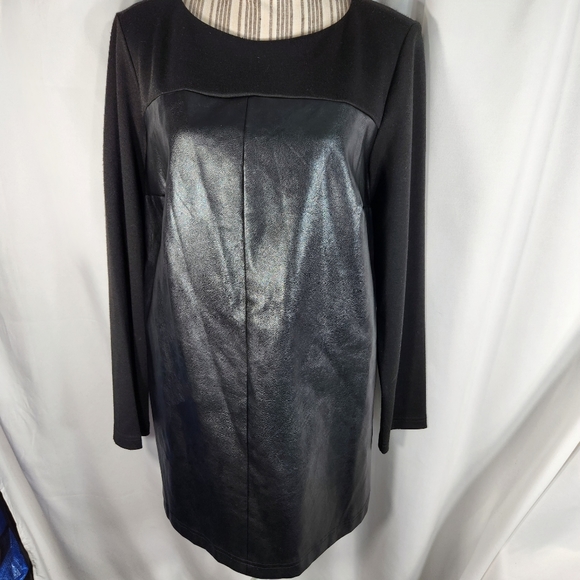 Dennis by dennis basso Faux Leather & Ponte Front / Ponte Back Tunic Top… - Picture 1 of 9